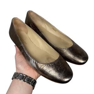 Garnet Hill Leather GOld Bronze Metallic Slip On Ballet Flats Women's 8.5